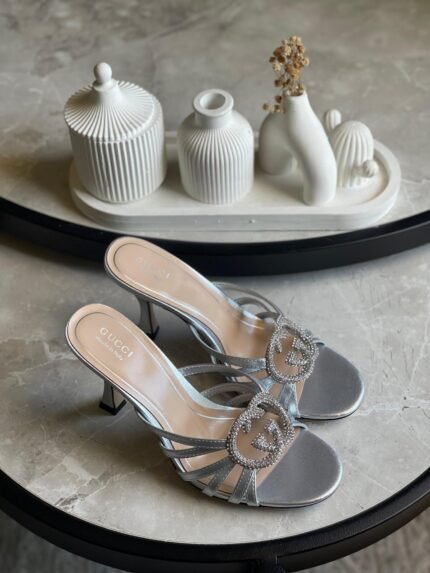 Gucci Alicia Strappy Slide Sandal In Silver Metallic